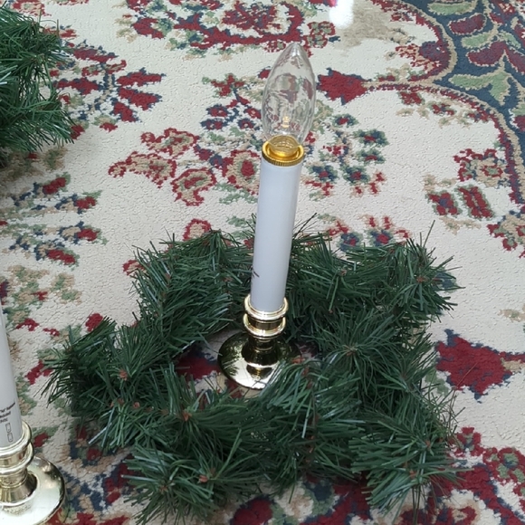 Other - Gold and White Candle Lamp with Green Garland